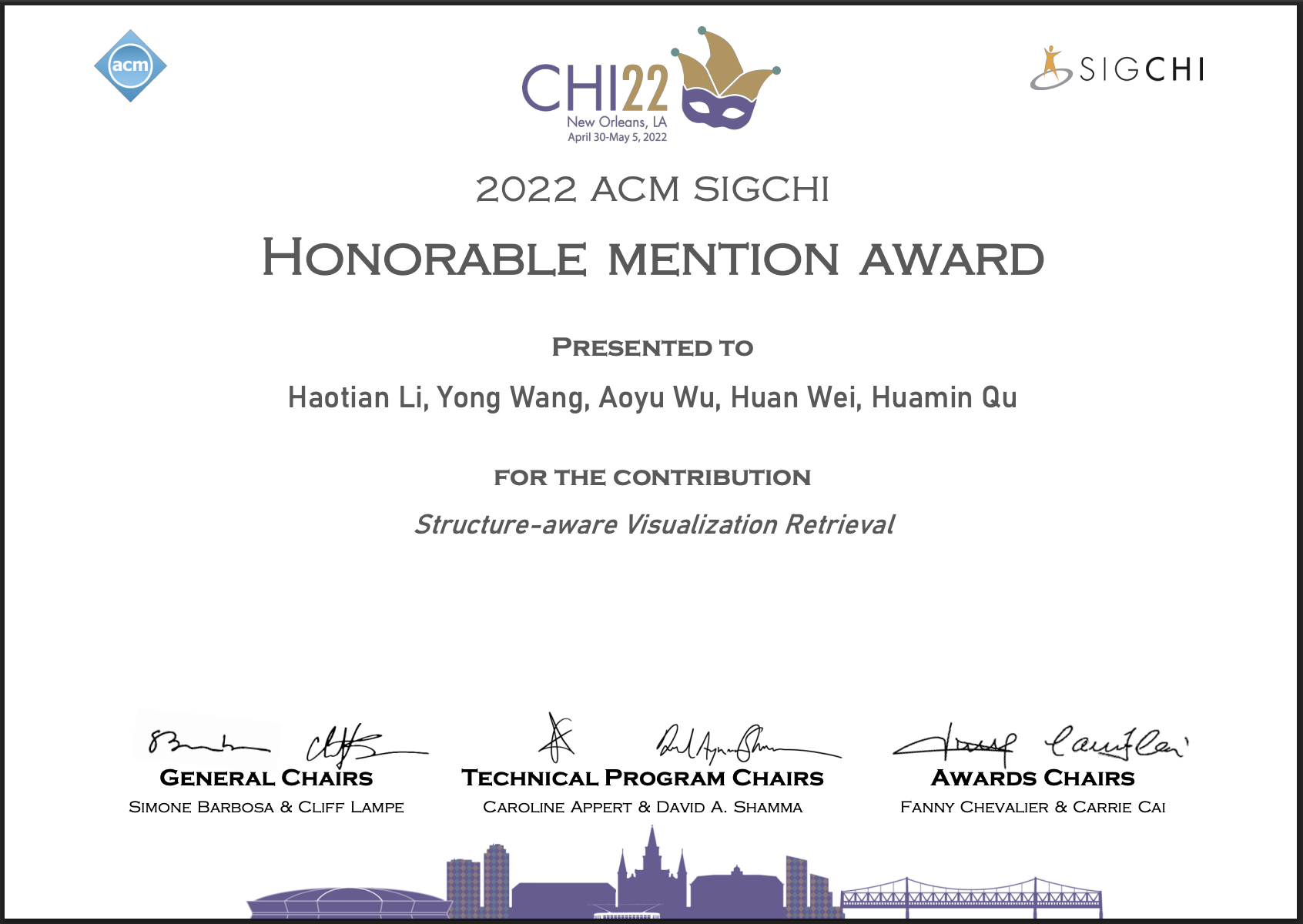 Honorable Mention Award from ACM Conference on Human Factors in Computing Systems (CHI2022) image 1