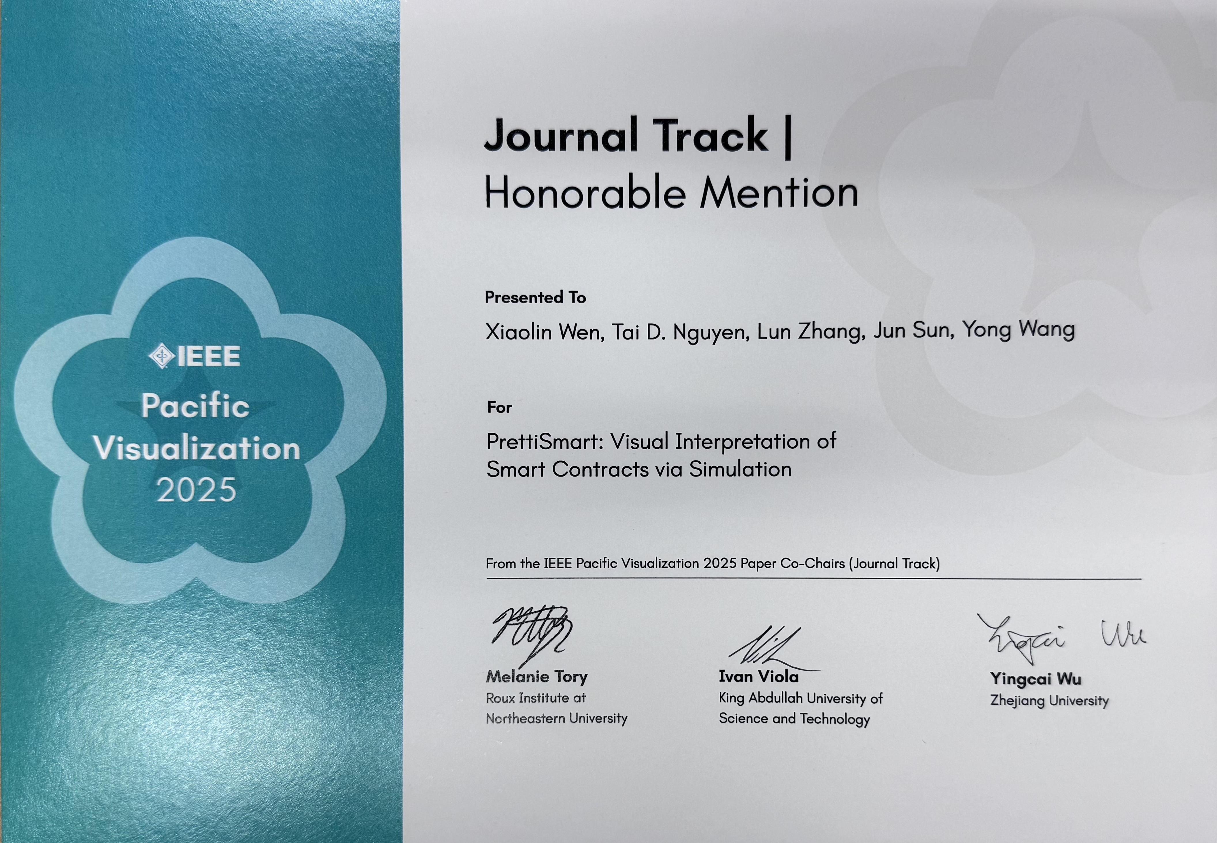 Honorable Mention Award from IEEE Pacific Visualization Conference (PacificVis2025 Journal Track) image 1